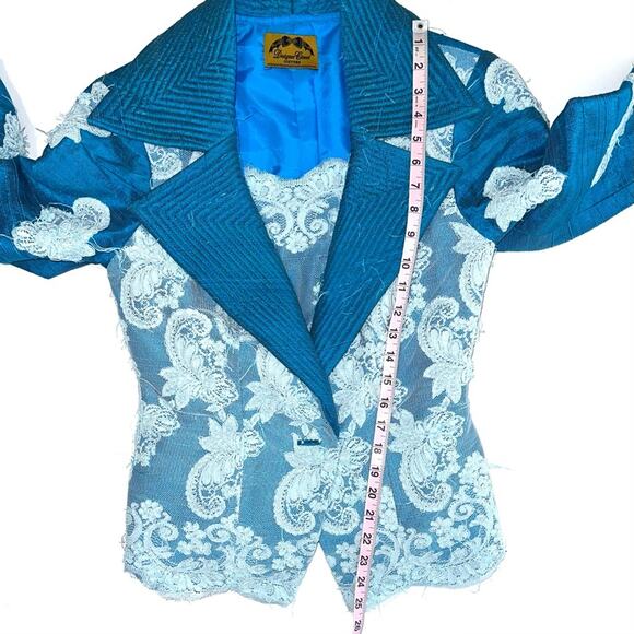 Vintage Custom Blue Lace Appliqué Blazer - Picture 9 of 15